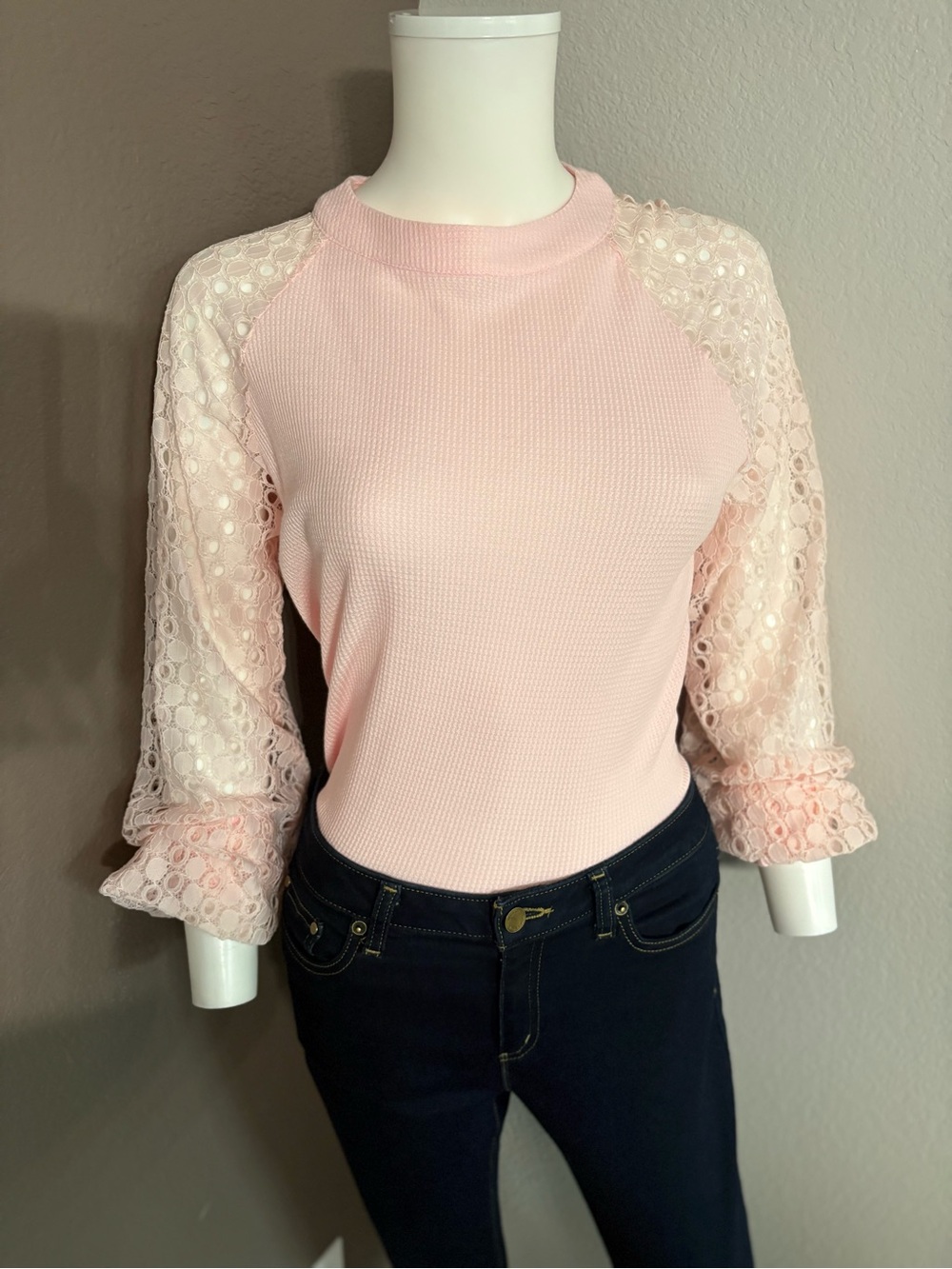 NWT MIHOLL Pink Knit Top w/ Lace Sleeves | Size Small